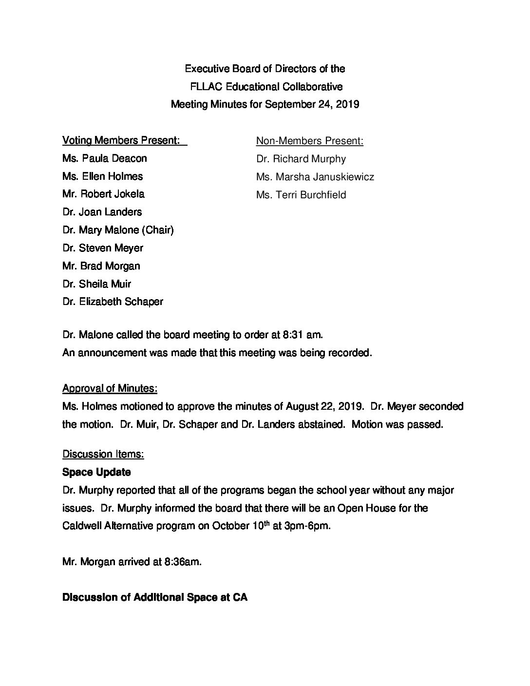 Executive Board Minutes 9 24 2019 Keystone Educational Collaborative